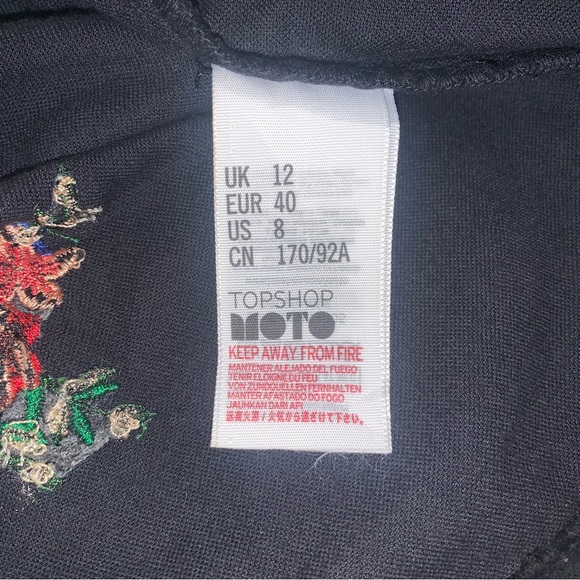 Topshop Moto Velour Embroidered Overall Dress Dungaree Black Floral Size 8 US - Picture 12 of 13